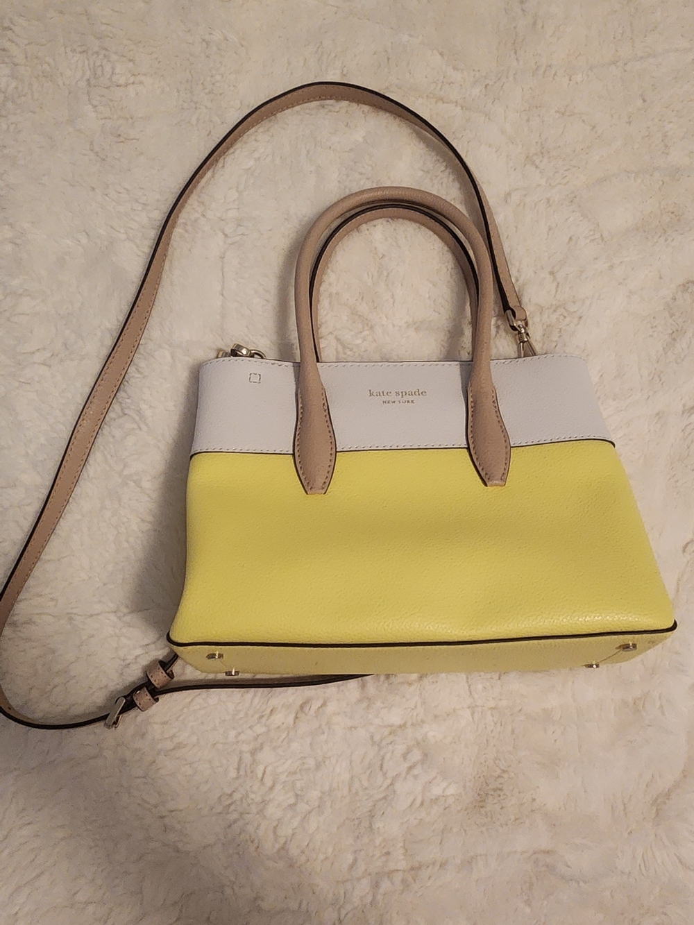 Kate Spade Two-Tone Yellow, White & Tan Leather Satchel